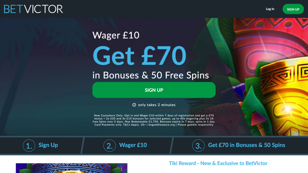 Casino-Wager-£10-Get-£70-50-Free-Spins-Tiki-Reward-BetVictor