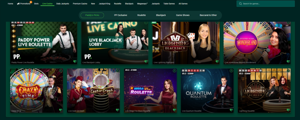 Paddy Power live games
