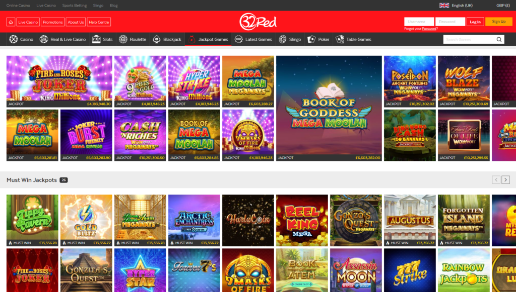 32Red casino jackpot games