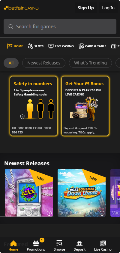 Betfair mobile casino app