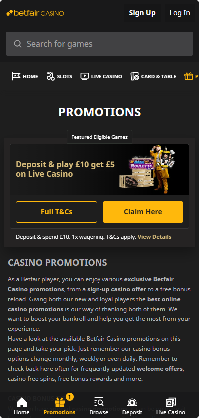 Betfair mobile casino bonus