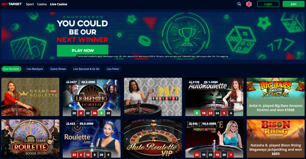 BetTarget live casino games