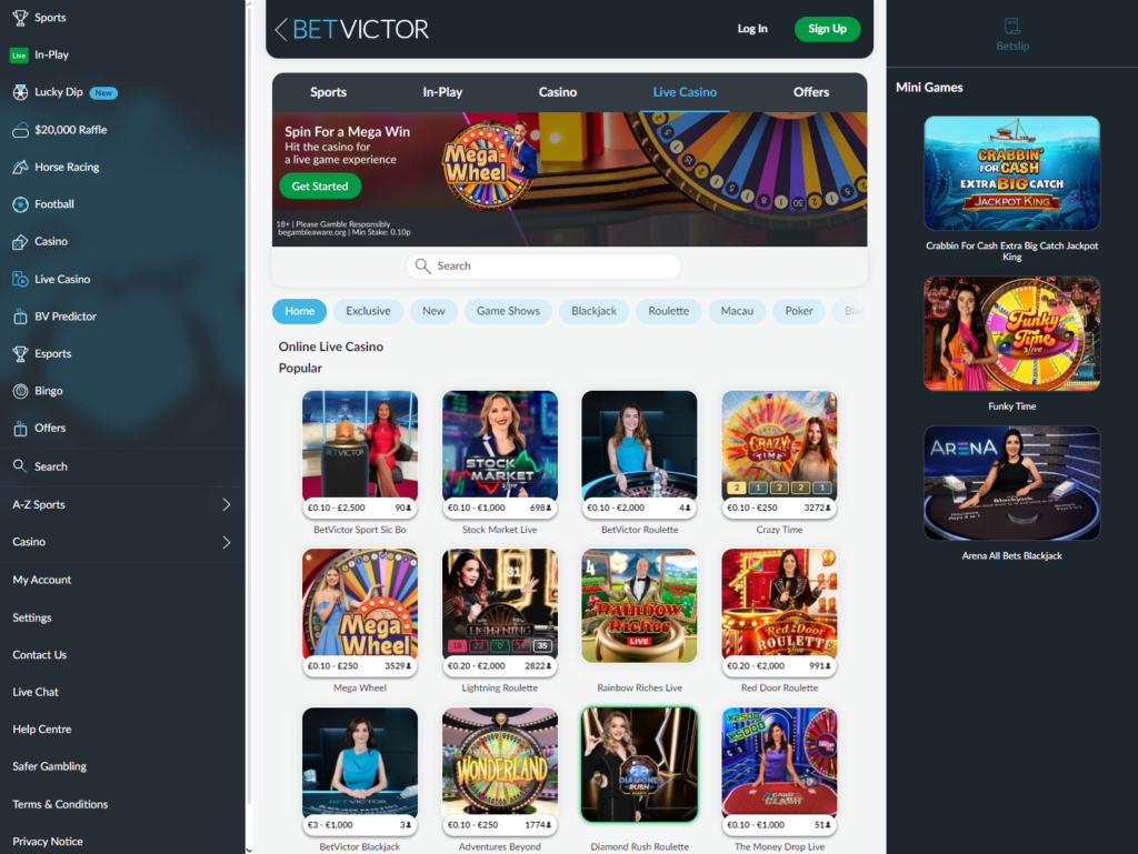 BetVictor live casino games