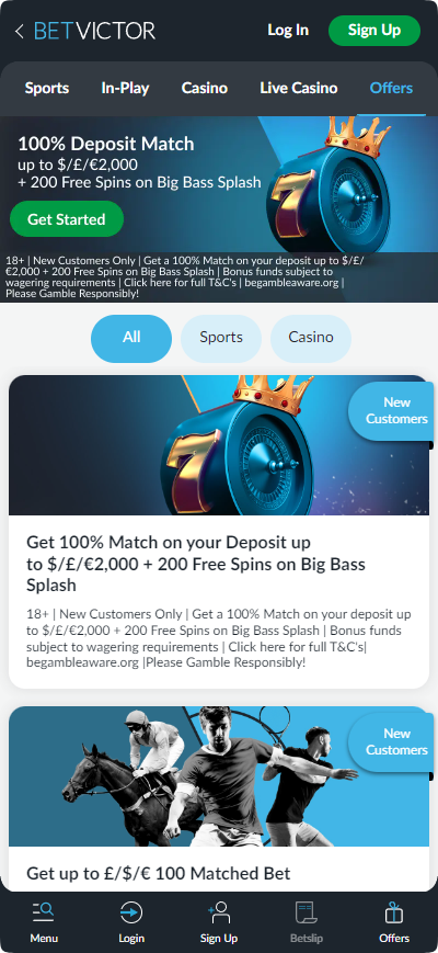 BetVictor mobile casino bonus