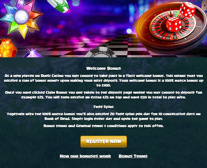 Duelz casino welcome bonus offer