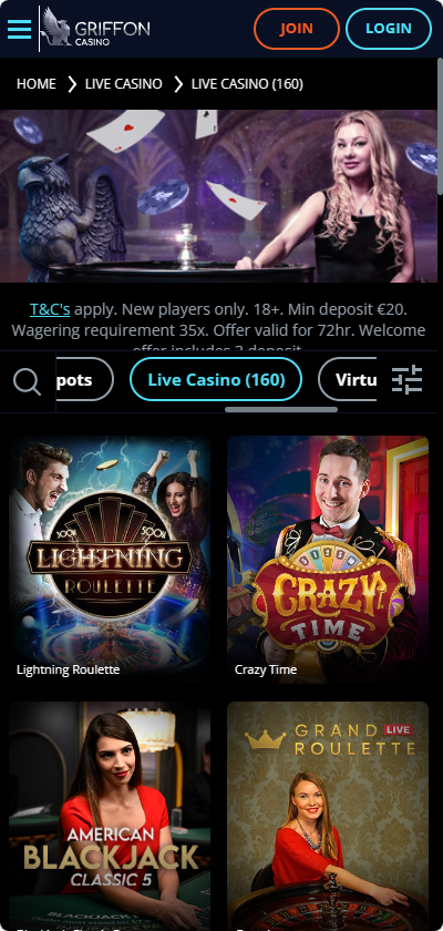 Griffon live casino mobile