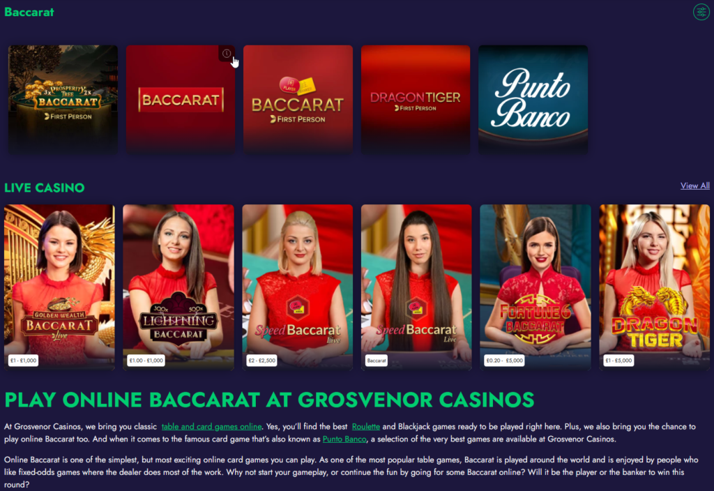 Grosvenor Casino baccarat