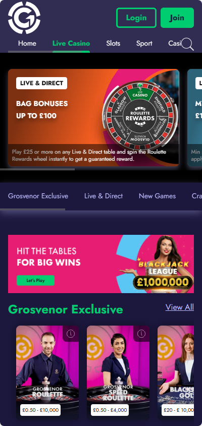 Grosvenor Casino mobile live