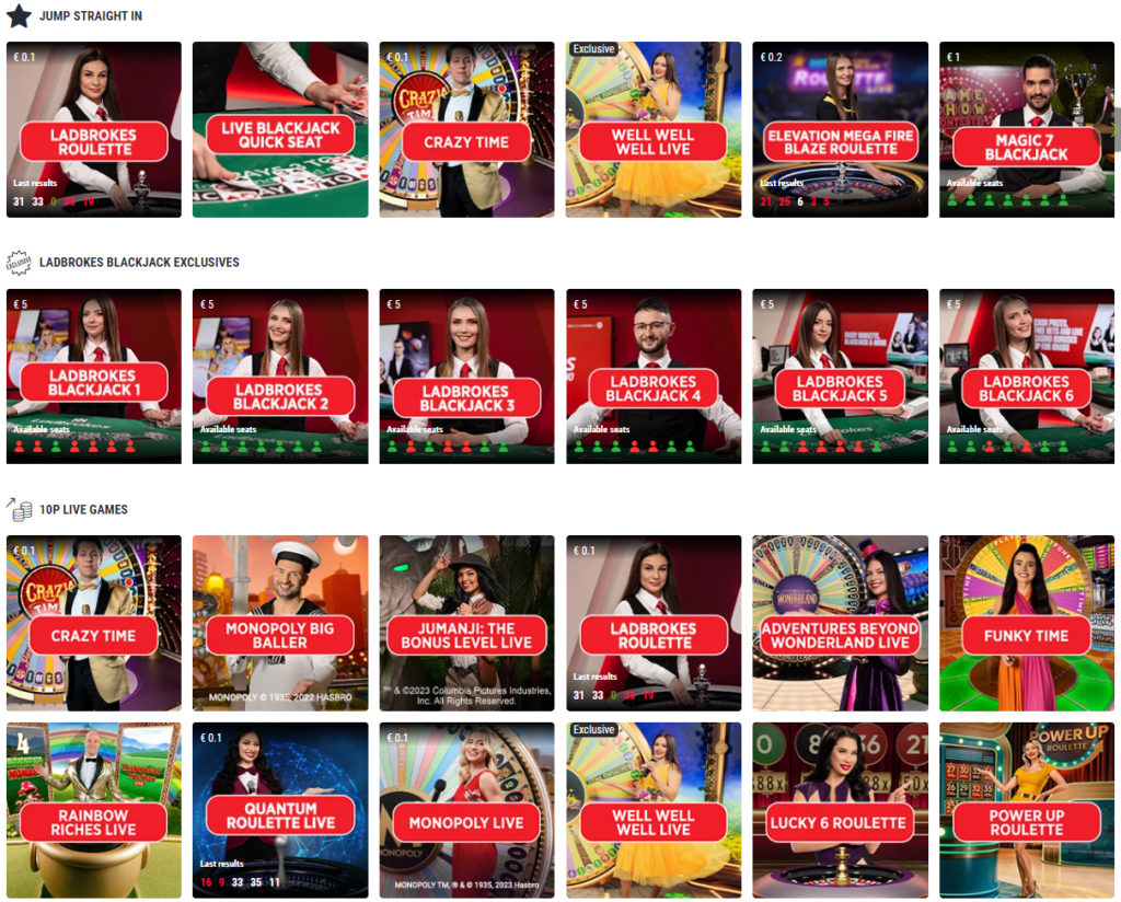 Ladbrokes live casino games