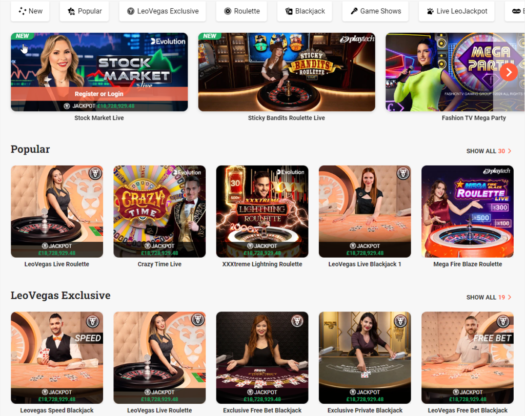 LeoVegas live casino games