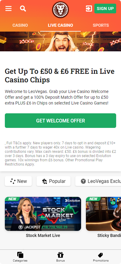 LeoVegas live casino mobile