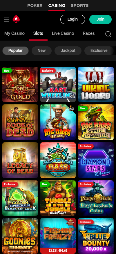 PokerStars casino mobile slots