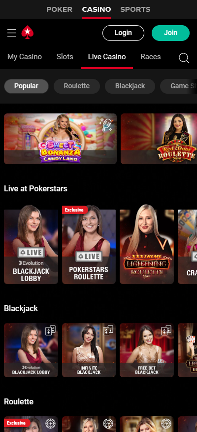 PokerStars live casino mobile