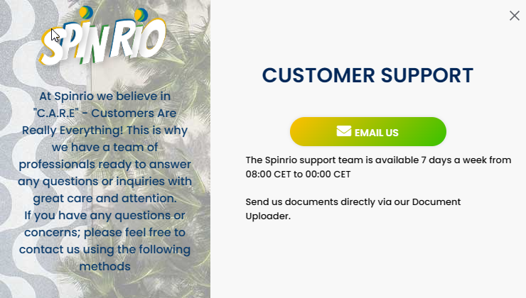 Spin Rio casino support