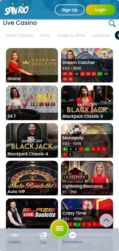 Spin Rio live casino mobile