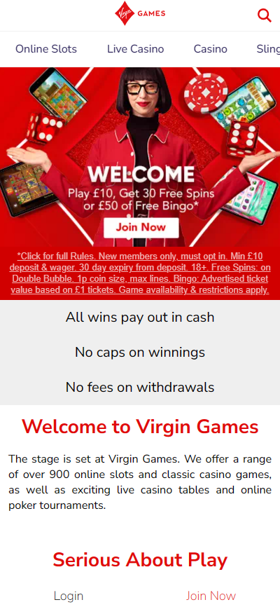 Virgin Games mobile casino bonus