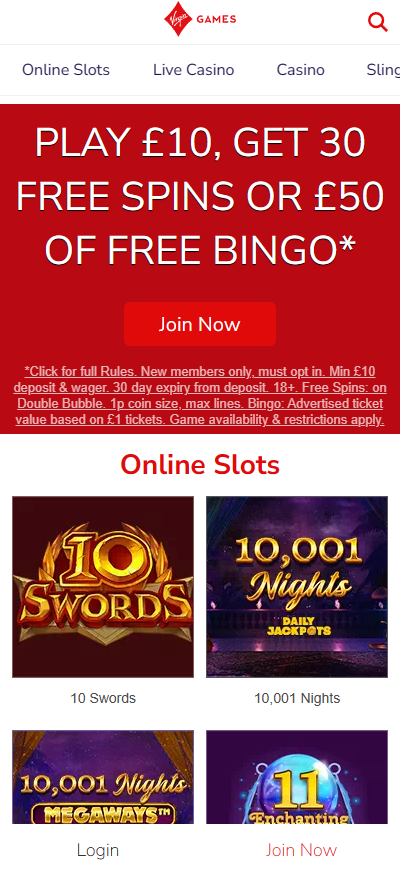 Virgin Games mobile casino slots games